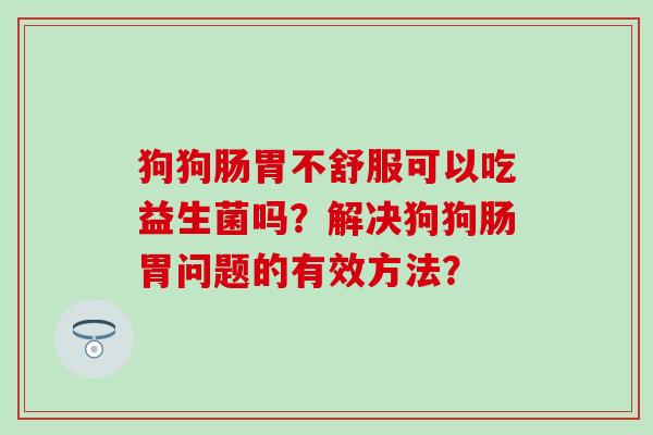 狗狗肠胃不舒服可以吃益生菌吗？解决狗狗肠胃问题的有效方法？