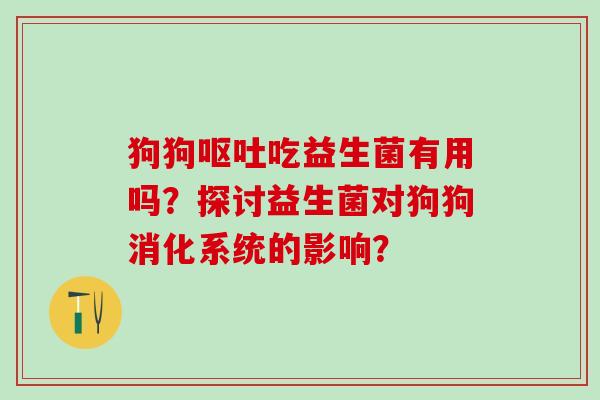 狗狗呕吐吃益生菌有用吗？探讨益生菌对狗狗消化系统的影响？