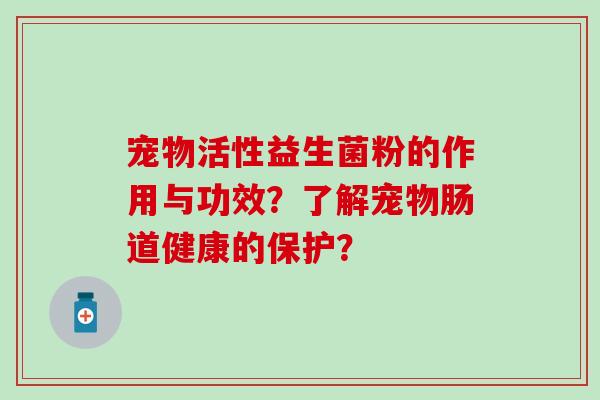 宠物活性益生菌粉的作用与功效？了解宠物肠道健康的保护？