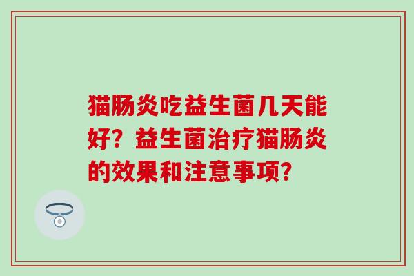猫肠炎吃益生菌几天能好？益生菌治疗猫肠炎的效果和注意事项？