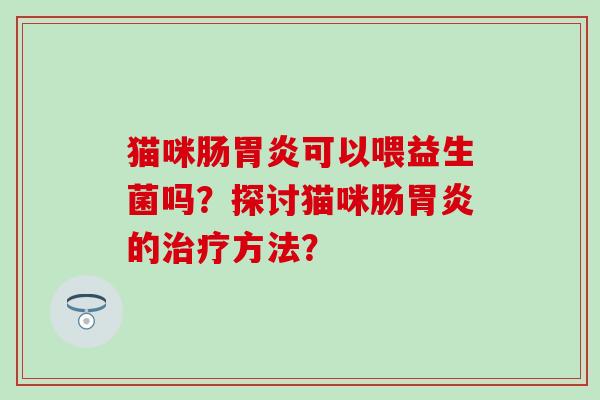 猫咪肠胃炎可以喂益生菌吗？探讨猫咪肠胃炎的治疗方法？