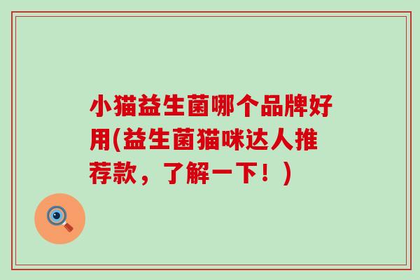 小猫益生菌哪个品牌好用(益生菌猫咪达人推荐款，了解一下！)