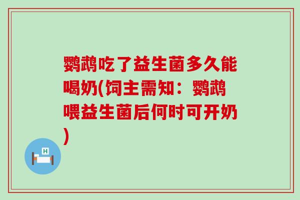 鹦鹉吃了益生菌多久能喝奶(饲主需知：鹦鹉喂益生菌后何时可开奶)