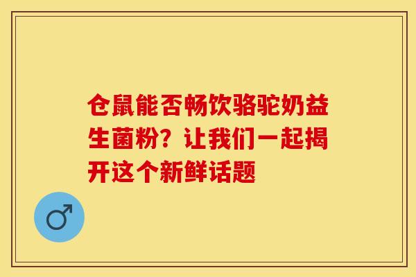 仓鼠能否畅饮骆驼奶益生菌粉？让我们一起揭开这个新鲜话题