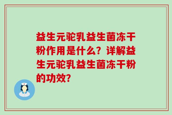 益生元驼乳益生菌冻干粉作用是什么？详解益生元驼乳益生菌冻干粉的功效？