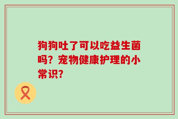 狗狗吐了可以吃益生菌吗？宠物健康护理的小常识？