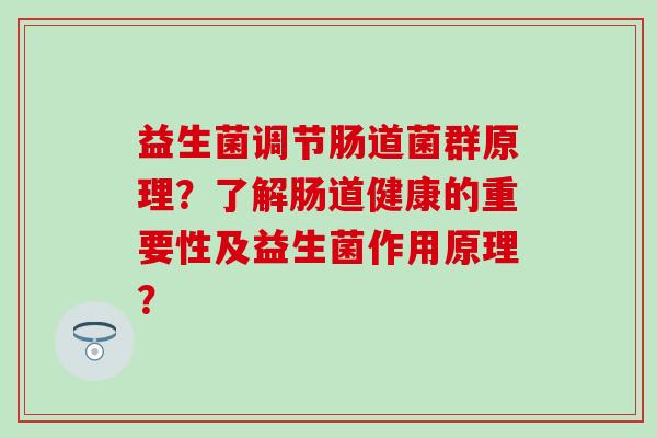益生菌调节肠道菌群原理？了解肠道健康的重要性及益生菌作用原理？