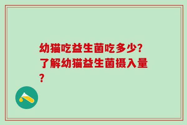 幼猫吃益生菌吃多少？了解幼猫益生菌摄入量？