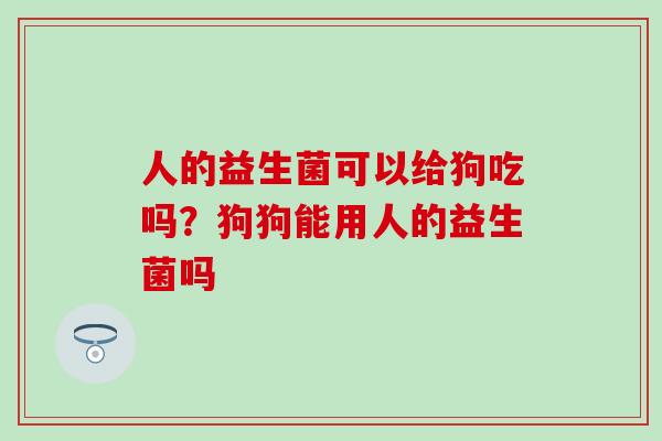 人的益生菌可以给狗吃吗？狗狗能用人的益生菌吗