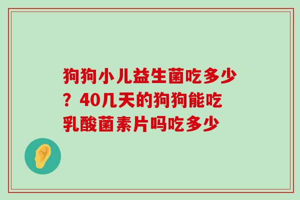 狗狗小儿益生菌吃多少？40几天的狗狗能吃乳酸菌素片吗吃多少