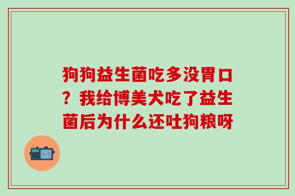 狗狗益生菌吃多没胃口？我给博美犬吃了益生菌后为什么还吐狗粮呀