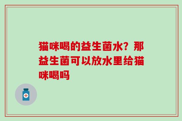 猫咪喝的益生菌水？那益生菌可以放水里给猫咪喝吗
