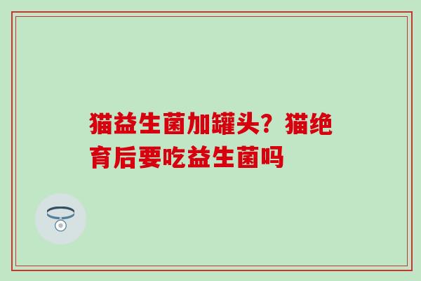 猫益生菌加罐头？猫绝育后要吃益生菌吗