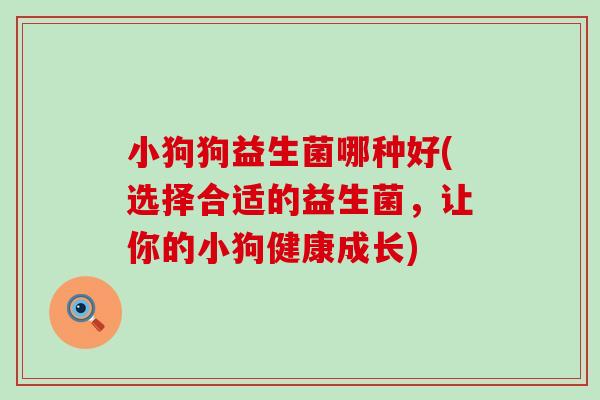小狗狗益生菌哪种好(选择合适的益生菌,让你的小狗健康成长) 小狗狗益生菌哪种好(选择合适的益生菌,让你的小狗健康成长)