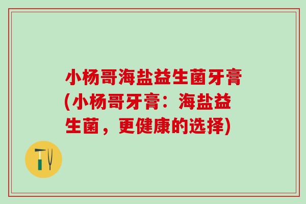 小杨哥海盐益生菌牙膏(小杨哥牙膏：海盐益生菌，更健康的选择)
