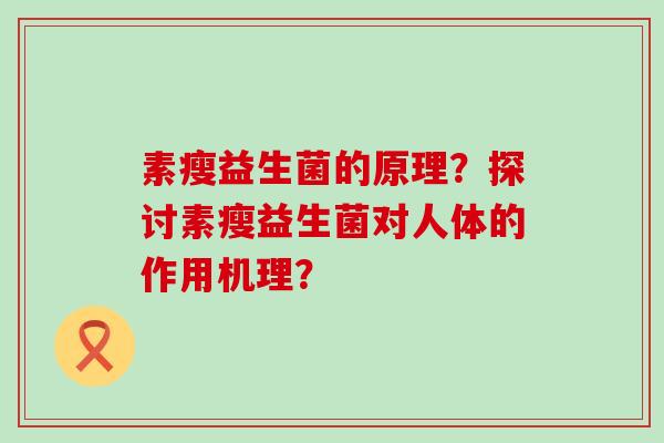 素瘦益生菌的原理？探讨素瘦益生菌对人体的作用机理？