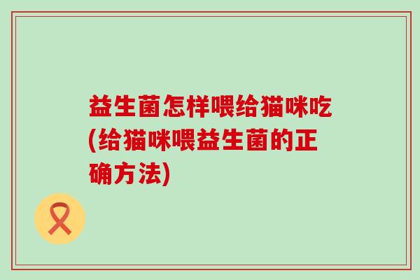 益生菌怎样喂给猫咪吃(给猫咪喂益生菌的正确方法)