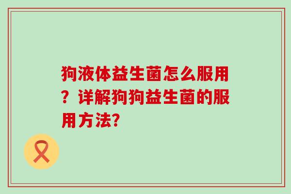 狗液体益生菌怎么服用？详解狗狗益生菌的服用方法？