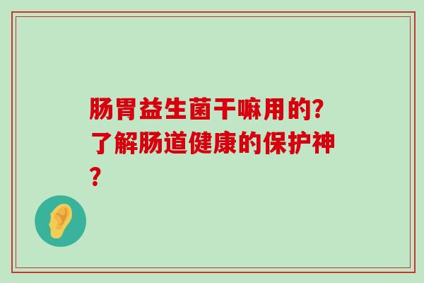 肠胃益生菌干嘛用的？了解肠道健康的保护神？