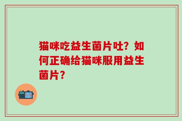 猫咪吃益生菌片吐？如何正确给猫咪服用益生菌片？
