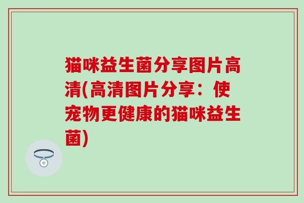 猫咪益生菌分享图片高清(高清图片分享：使宠物更健康的猫咪益生菌)