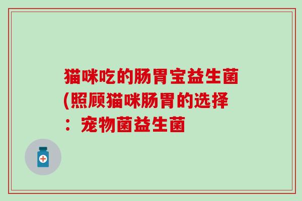 猫咪吃的肠胃宝益生菌(照顾猫咪肠胃的选择：宠物菌益生菌