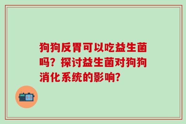 狗狗反胃可以吃益生菌吗?探讨益生菌对狗狗消化系统的影响? 狗狗反胃可以吃益生菌吗?探讨益生菌对狗狗消化系统的影响?