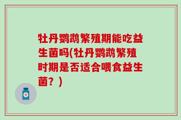 牡丹鹦鹉繁殖期能吃益生菌吗(牡丹鹦鹉繁殖时期是否适合喂食益生菌？)