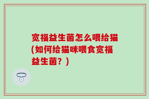 宽福益生菌怎么喂给猫(如何给猫咪喂食宽福益生菌？)