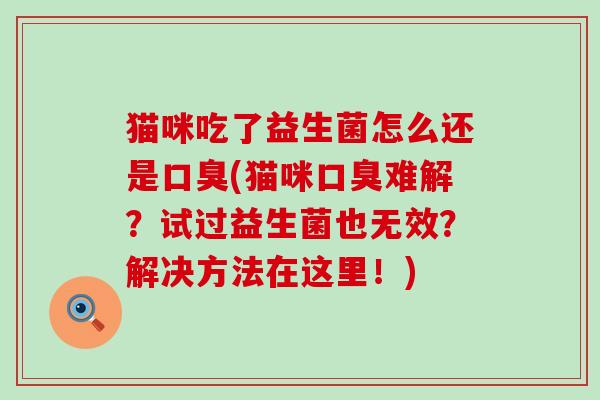 猫咪吃了益生菌怎么还是口臭(猫咪口臭难解？试过益生菌也无效？解决方法在这里！)