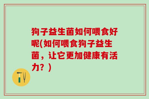 狗子益生菌如何喂食好呢(如何喂食狗子益生菌，让它更加健康有活力？)