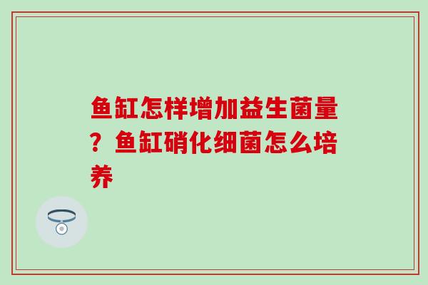 鱼缸怎样增加益生菌量？鱼缸硝化细菌怎么培养