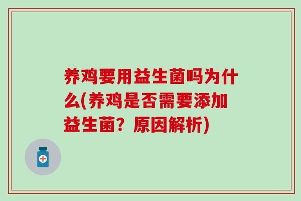 养鸡要用益生菌吗为什么(养鸡是否需要添加益生菌？原因解析)