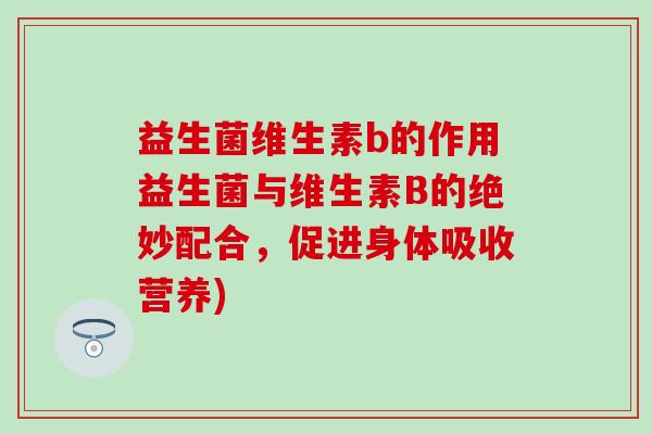 益生菌维生素b的作用益生菌与维生素B的绝妙配合，促进身体吸收营养)