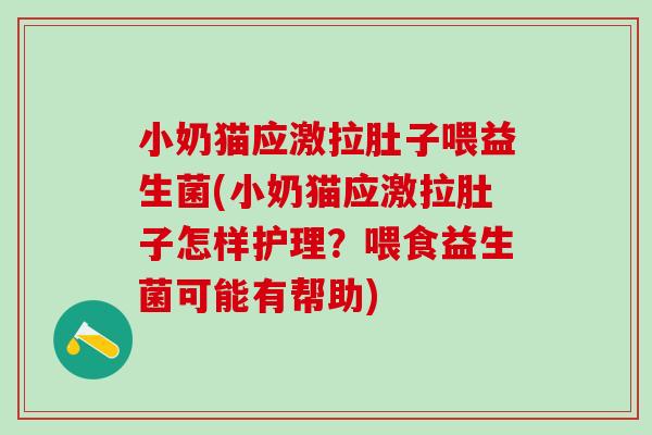 小奶猫应激拉肚子喂益生菌(小奶猫应激拉肚子怎样护理？喂食益生菌可能有帮助)