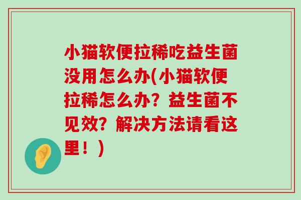 小猫软便拉稀吃益生菌没用怎么办(小猫软便拉稀怎么办？益生菌不见效？解决方法请看这里！)