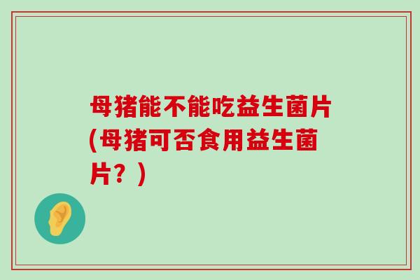 母猪能不能吃益生菌片(母猪可否食用益生菌片？)