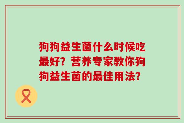 狗狗益生菌什么时候吃最好？营养专家教你狗狗益生菌的最佳用法？