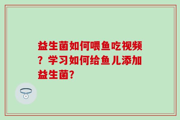 益生菌如何喂鱼吃视频？学习如何给鱼儿添加益生菌？