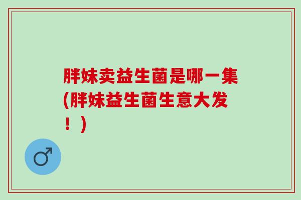 胖妹卖益生菌是哪一集(胖妹益生菌生意大发！)