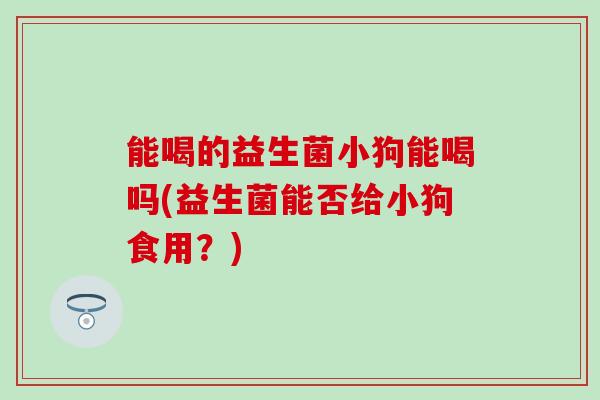 能喝的益生菌小狗能喝吗(益生菌能否给小狗食用?) 能喝的益生菌小狗能喝吗(益生菌能否给小狗食用?)