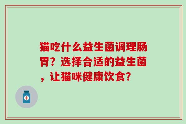 猫吃什么益生菌调理肠胃？选择合适的益生菌，让猫咪健康饮食？