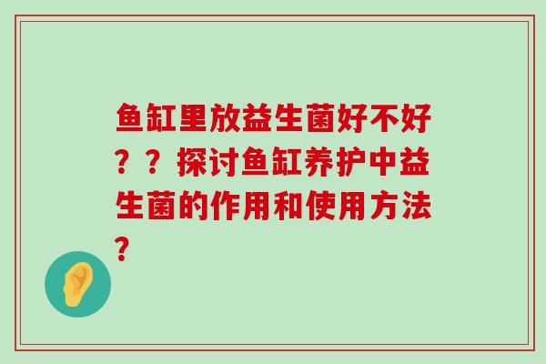鱼缸里放益生菌好不好？？探讨鱼缸养护中益生菌的作用和使用方法？