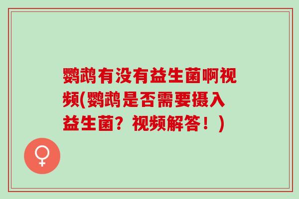 鹦鹉有没有益生菌啊视频(鹦鹉是否需要摄入益生菌？视频解答！)