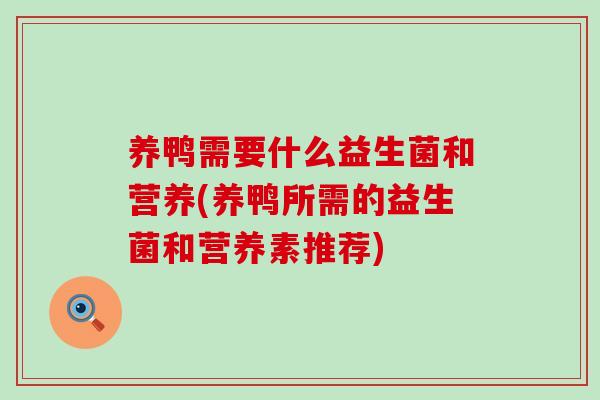 养鸭需要什么益生菌和营养(养鸭所需的益生菌和营养素推荐)