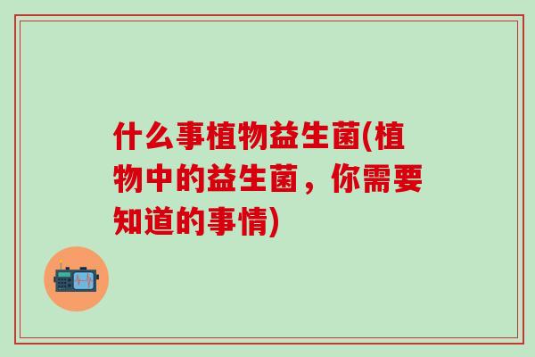 什么事植物益生菌(植物中的益生菌，你需要知道的事情)