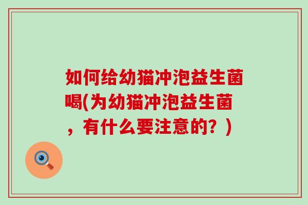 如何给幼猫冲泡益生菌喝(为幼猫冲泡益生菌，有什么要注意的？)