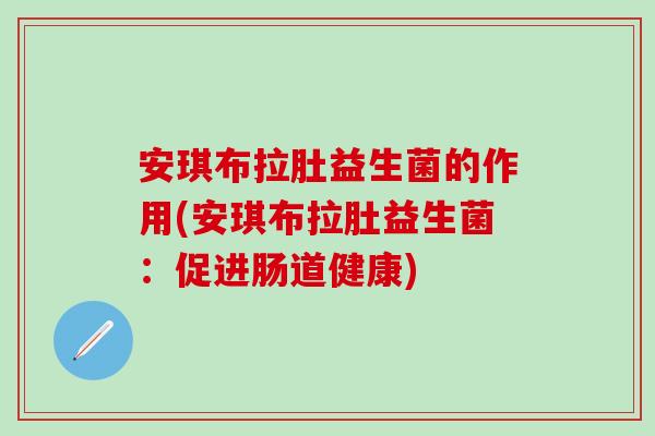 安琪布拉肚益生菌的作用(安琪布拉肚益生菌：促进肠道健康)