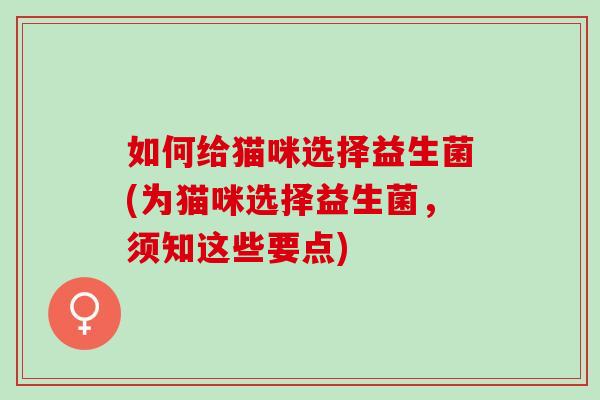 如何给猫咪选择益生菌(为猫咪选择益生菌，须知这些要点)