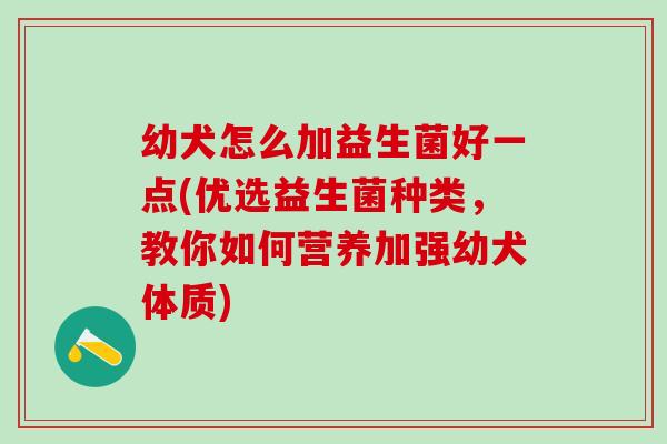 幼犬怎么加益生菌好一点(优选益生菌种类，教你如何营养加强幼犬体质)